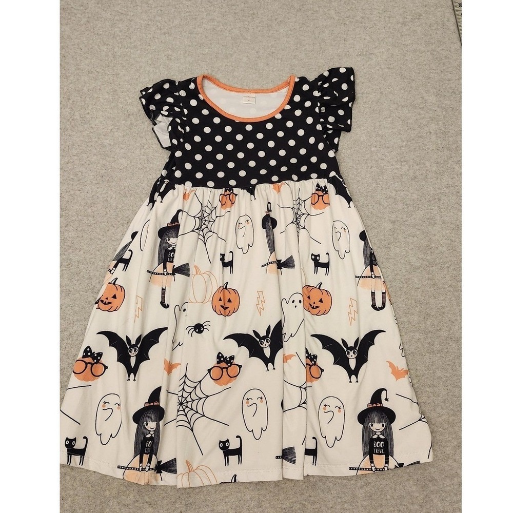 Penelope Plumm Dress Girls 6 Halloween‎ Witch Ghost Bat Pumpkin Print Polka Dot